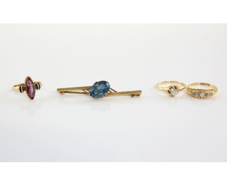 Mixed group of items, Edwardian old cut diamond five stone ring, mounted in 18 ct, hallmarked Birmingham 1902, size M, with a