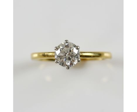 Diamond solitaire ring, set with round brilliant cut diamond, estimated weight 0.65 Carat, estimated colour G/H and estimated