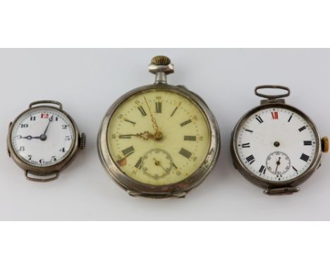 Engraved case pocket watch, enamel dial Roman numerals, minute track and subsidiary dial, mechanical movement in white metal 