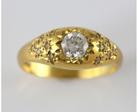 Vintage diamond ring, central round brilliant cut diamond, estimated weight 0.60 carats, estimated colour H/I and clarity I, 