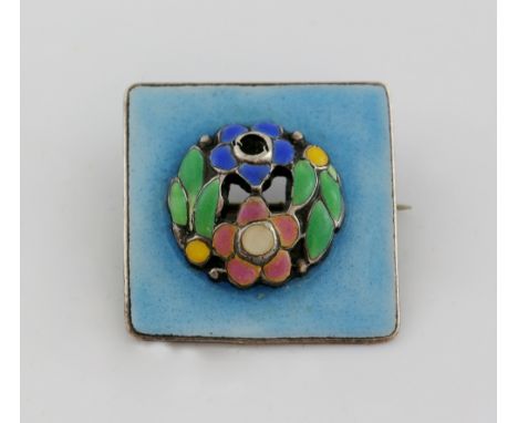 Bernard Instone silver and enamel plaque brooch, a gilt metal bar and multi link chain, horse shoe brooch in silver and other