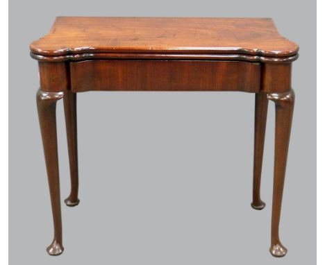 18th century  mahogany folding card table on turned legs and pad feet 72cm x 83cm 