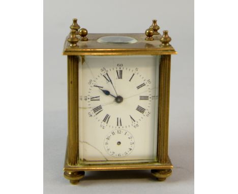 Early 20th Century miniature carriage clock with alarm dial  9 cm (Incomplete)