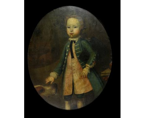 19th century English school, oval portrait of a boy, oil on canvas, 74cm x 60cm.   