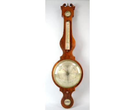 19th Century mahogany banjo form barometer by Thomas Chiesa of Liverpool  110 cm 