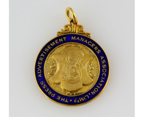 1930's enamel medal for The Press Advertisement Managers Association Limited, presented to the President Douglas G Shaw 1932-