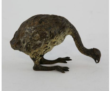 Austrian, probably Bergman cold painted bronze of an ostrich, unmarked.  width 12 cm .   