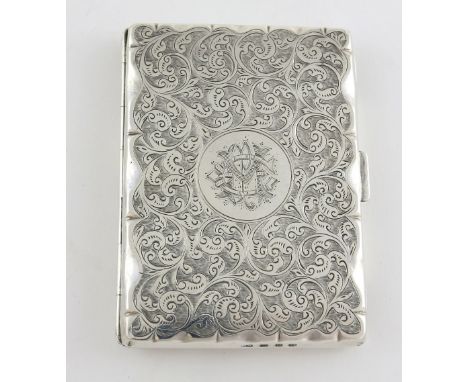 Victorian silver card case/purse/aide-memoire with engine turned decoration, fitted leather interior with pencil and ivory le