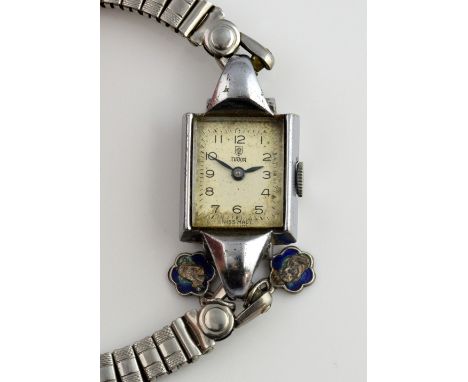 Rolex Tudor stainless steel lady's wristwatch, the rectangular case containing white enamelled dial  with roman numerals sign