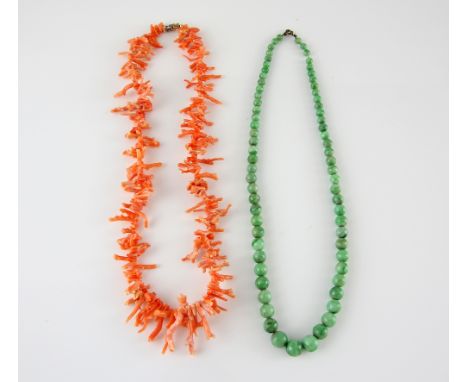 Graduated jade bead necklace, beads measuring from 4 to 9mm, strung without knot, measuring approximately 48cm in length and 