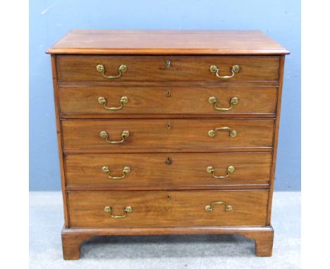 19th century mahogany secretaire chest, the secretaire drawer enclosing cupboard, pigeon holes and drawers, over three long g