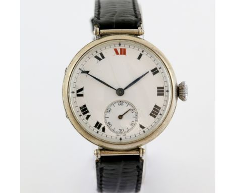 Longines silver cased wristwatch, the circular unsigned enamelled dial with subsidiary seconds dial  with minute track and  R