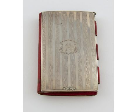 Victorian silver, leather and ivory aide memoire, with engine turned decoration, pencil and three ivory leaves, by Nathaniel 