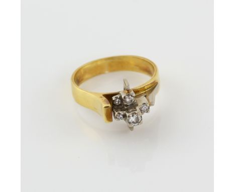 Diamond set vintage ring, set with round brilliant and Swiss cut diamonds in an asymmetric setting, mounted in yellow and whi