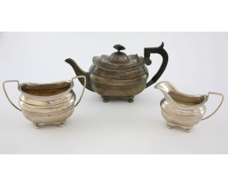 Late 19th/early 20th century silver three piece tea service, comprising teapot, cream jug and sugar bowl, by Fordham & Faulkn