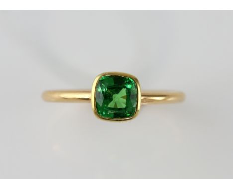 Tsavorite garnet ring, estimated weight 1.33 carats, mounted in 18 ct yellow gold, size O.   Gross weight 3.3 grams