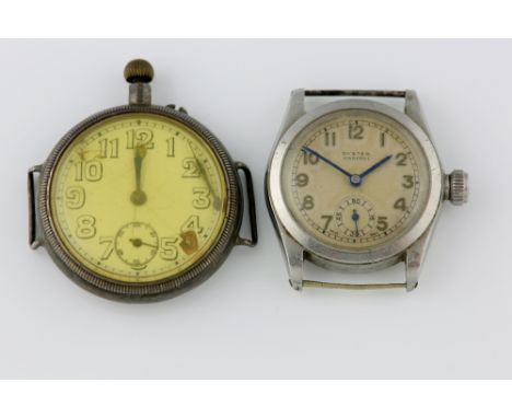 A Rolex Marconi Oyster  wristwatch in steel case Circa 1934  and a pocket watch adapted as a wristwatch the back engraved W M