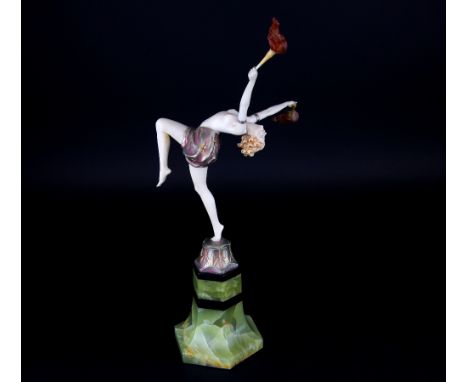 Ferdinand Preiss (1882-1943) 'Torch Dancer' A Cold-Painted Bronze and Ivory Figure, circa 1925, on onyx base, signed on the c