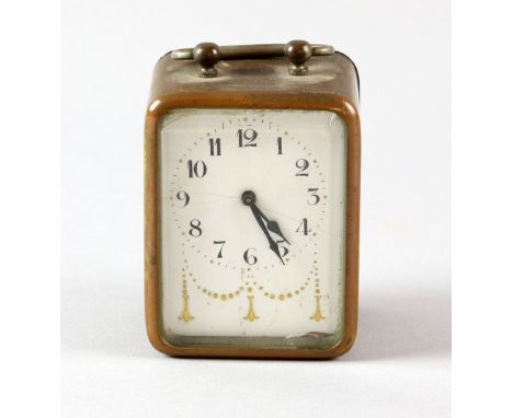 1920's alarm clock, copper case with enamel dial  9 cm