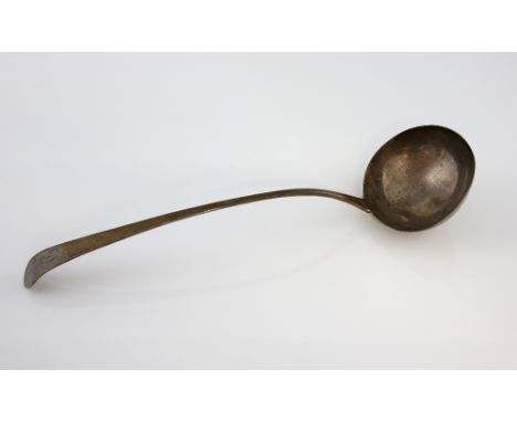 George III old English pattern silver soup ladle, London circa 1760 hall mark indistinct, 5 ozs.   
