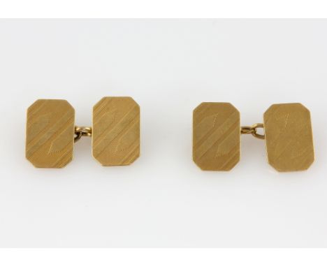 Vintage cufflinks, engraved rectangular panels with canted corners, connected by chain links, in 9 ct, hallmarked Birmingham 