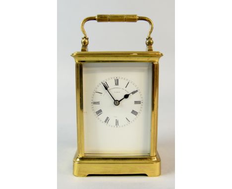 Early 20th Century brass and glass carriage clock with lever escapement, striking on a bell, Hillstead of Truro  19cm 