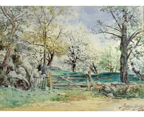 Hughson Hawley (1850-1936) Gate to an orchard, watercolour, signed and dated 96, 35cm x 46cm.   