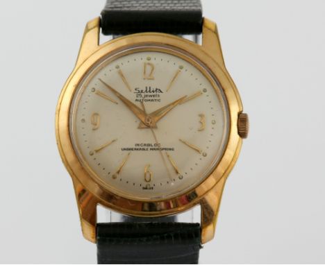 Sellita gentleman's 1960's  yellow metal wristwatch  the signed dial with batons and Arabic numerals, centre seconds dial and