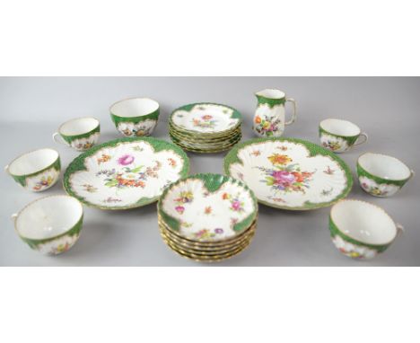 Early 20th century Dresden part tea service  two cake plates, six side plates, six cups an saucers.   