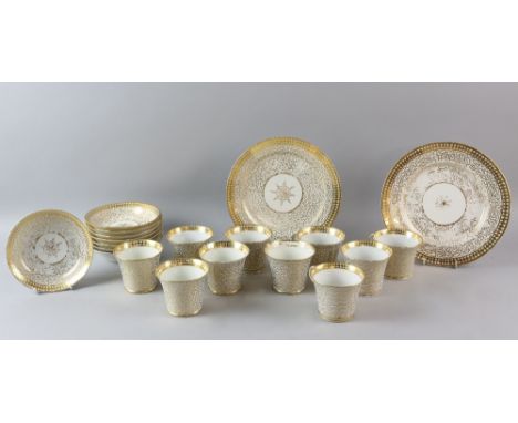 Royal Worcester Chamberlains, gold vermicello pattern n403 part tea service comprising 10 cups (Bute shape) , 8 saucers and t