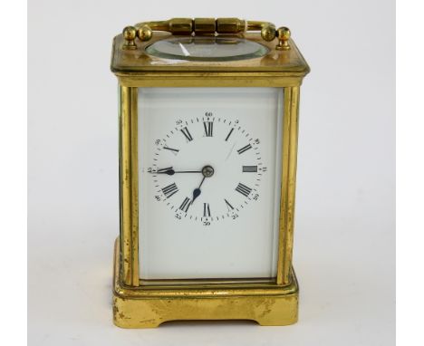 19th century French brass Carriage clock striking half hourly on a gong 13cm high