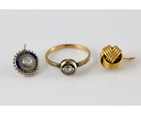 Rotary blue enamel Past President pin set with round brilliant cut diamond, estimated diamond weight 0.14 carats, in white me