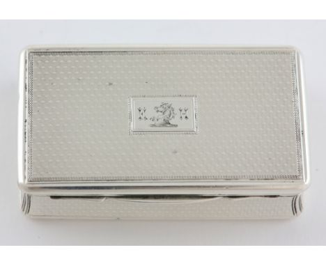 Victorian silver rectangular snuff box with engine turned decoration, by Rawlings & Summers, London, 1859, 65.7g,.   