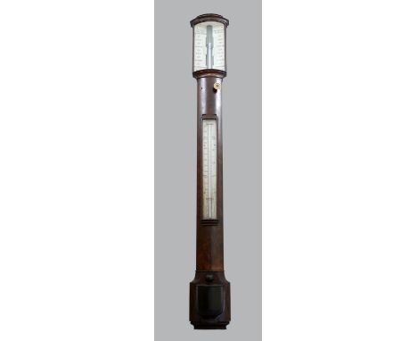 19th century mahogany bow fronted stick barometer by C W Dixey of 3 New Bond Street, London, the main register with two verni