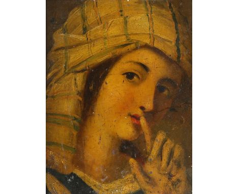 19th century portrait of a lady unsigned oil on board 34cm x 25cm .   