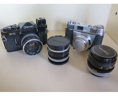 A Canon F1 SLR Camera with 50mm 1.8 FL Lens, together with a Canon FL 28mm 3.5 abd Canon FD 50mm 1.8 SC lens, new Wein cell f