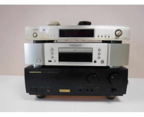 A Denon TU-1500 AE stereo tuner, a Marantz CD, Marantz integrated stereo amplifier with remote  