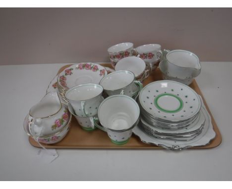 A tray of Rosalind china tea service and a floral tea service 