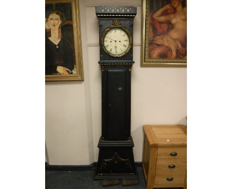 A continental painted longcase clock with gilt highlights 