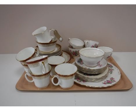 A tray of twenty one piece Royal Grafton Majestic tea service and a part Colclough tea service 