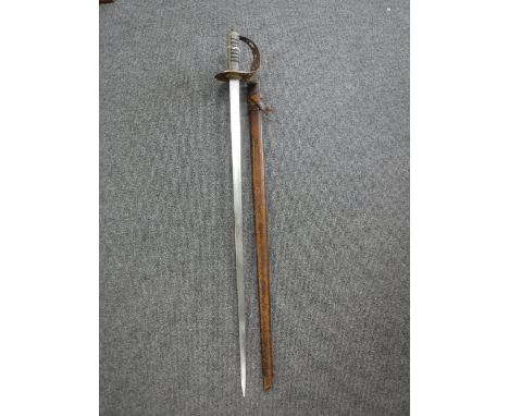 A George V 1897 pattern infantry officer's sword in leather scabbard 