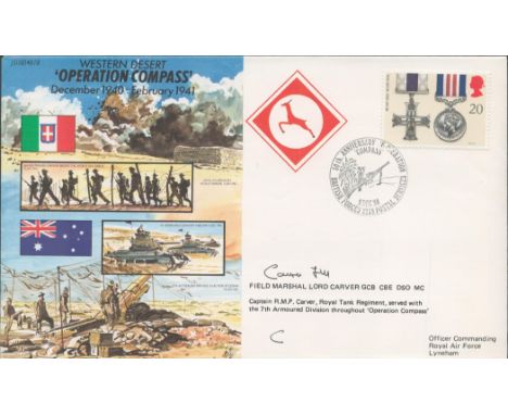 Field Marshal Lord Carver Signed Operation Compass Dec 1940-Feb 1941 FDC. British Stamp with 9 Dec 90 Postmark. Good conditio