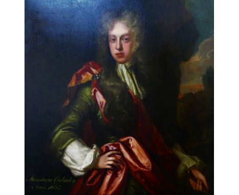 Follower of Sir Peter Lely
Portrait of Montague Cholmeley*
Oil on canvas, with board behind
Inscribed 'Montague Cholmeley Ann
