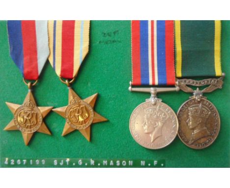 A World War II group of four medals to 4267199 Sjt. G. R. Mason. N.F. 1939-45 Star, Africa Star, Campaign Medal and Territori