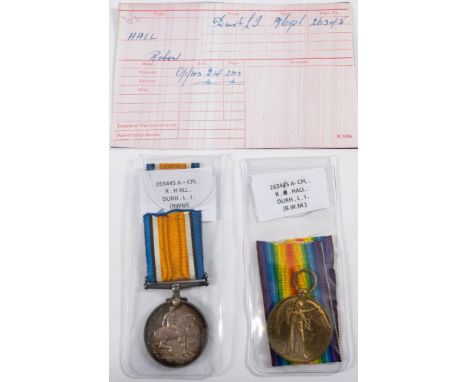 A WWI pair to '263445 A-Cpl R H All Durh LI':.