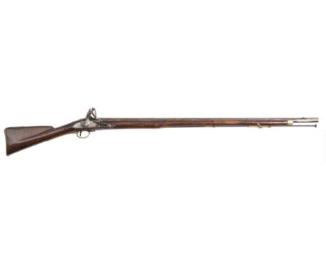 A .750 calibre India pattern flintlock musket of regulation type by Tower, London:, the 39 1/2 inch plain barrel with proof m
