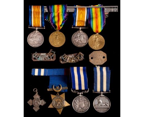 A Victorian Egypt and WWI family group of medals:, comprising Egypt Medal and Khedive's Star To ''4096 Lce  Sergt J  Hill  3/