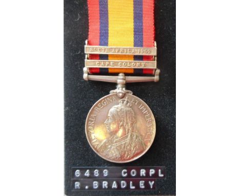 Queens South Africa Medal to 6489. Cpl. R. Bradley. Gren. Gds: with South Africa 1902 and Cape Colony clasps.