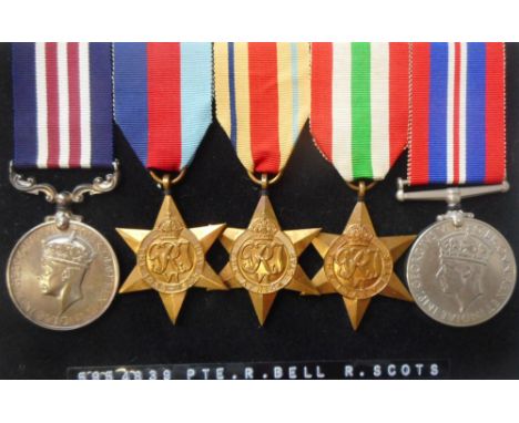 A World War II Military Medal group of five: to 5954839. Pte. R. Bell. R. Scots. includes Military Medal, 1939-45 Star, Afric