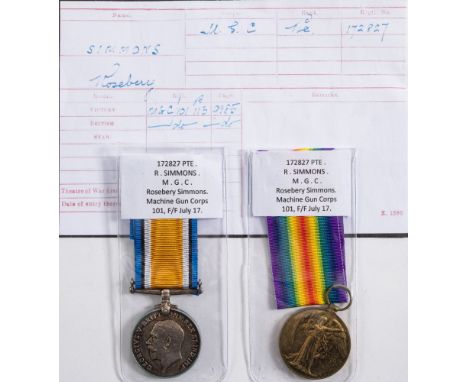 A WWI pair to '172827 Pte R Simmons MGC':.